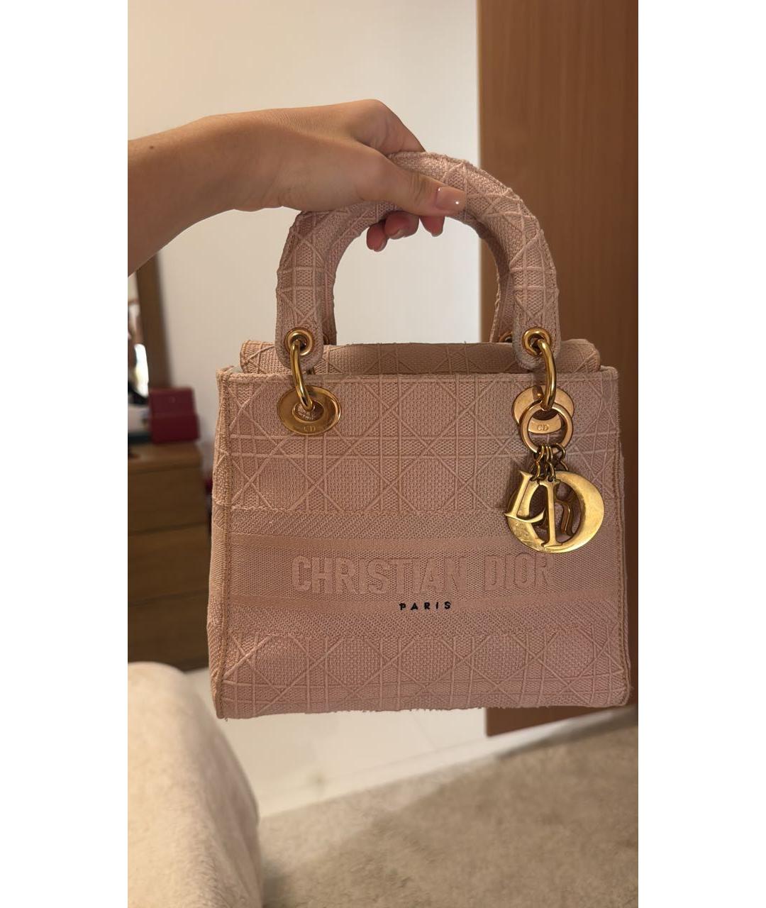 CHRISTIAN DIOR Розовая тканевая сумка с короткими ручками, фото 5