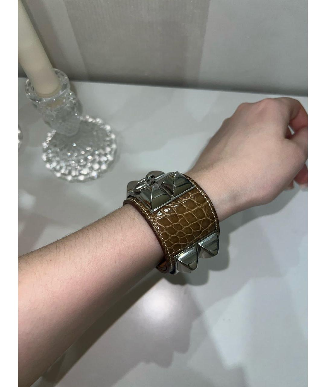 HERMES Коричневый кожаный браслет, фото 3