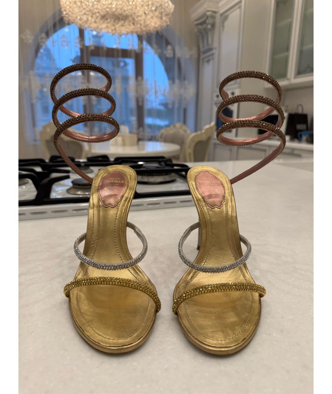 RENE CAOVILLA Золотые кожаные босоножки, фото 6