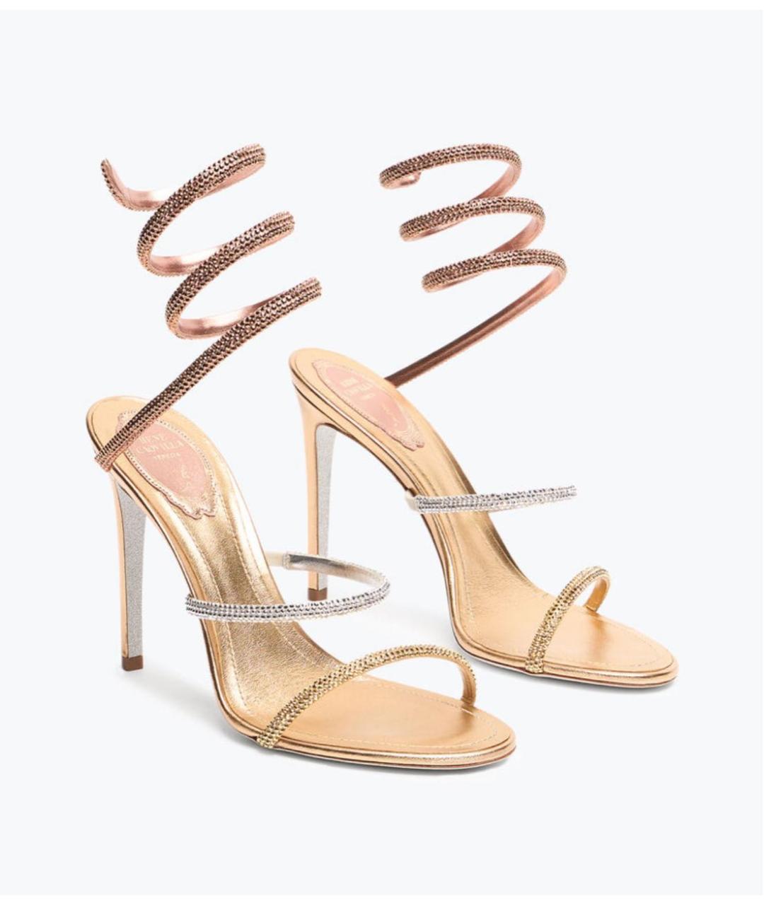 RENE CAOVILLA Золотые кожаные босоножки, фото 8