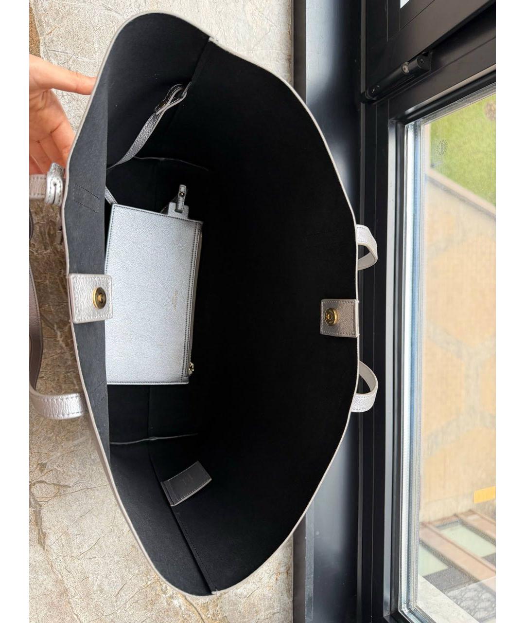 SAINT LAURENT Серебряная кожаная сумка тоут, фото 4