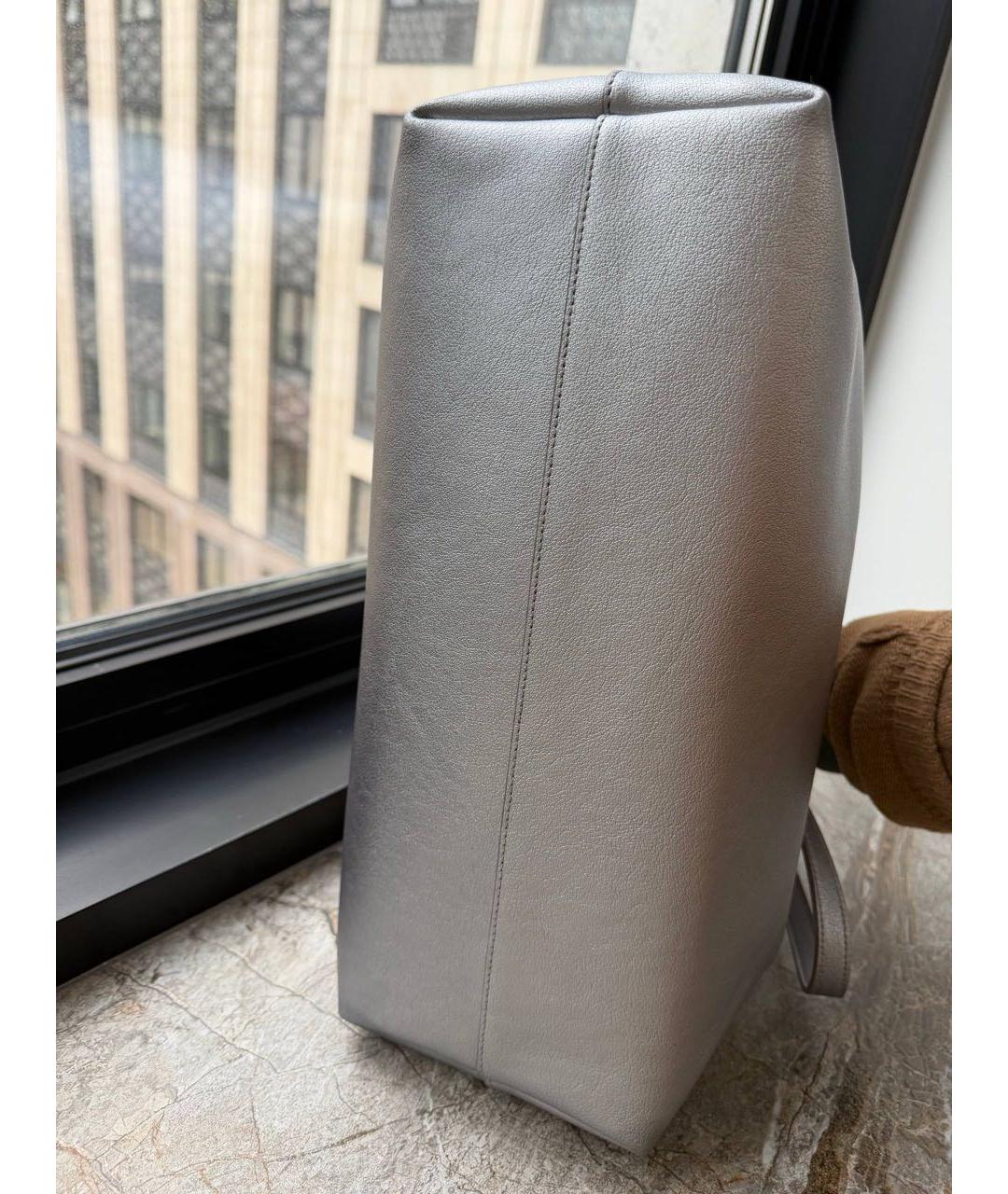 SAINT LAURENT Серебряная кожаная сумка тоут, фото 5