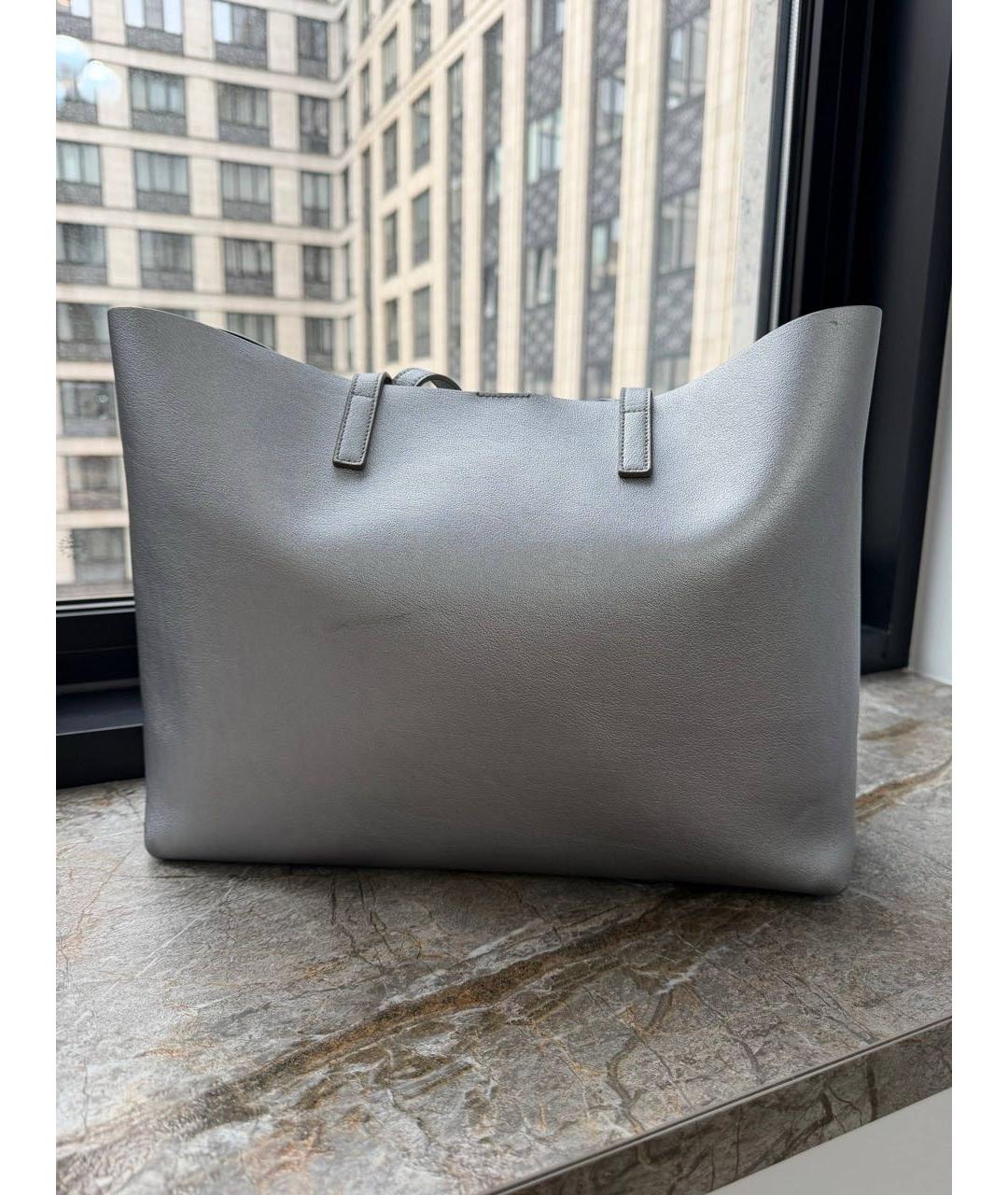 SAINT LAURENT Серебряная кожаная сумка тоут, фото 3