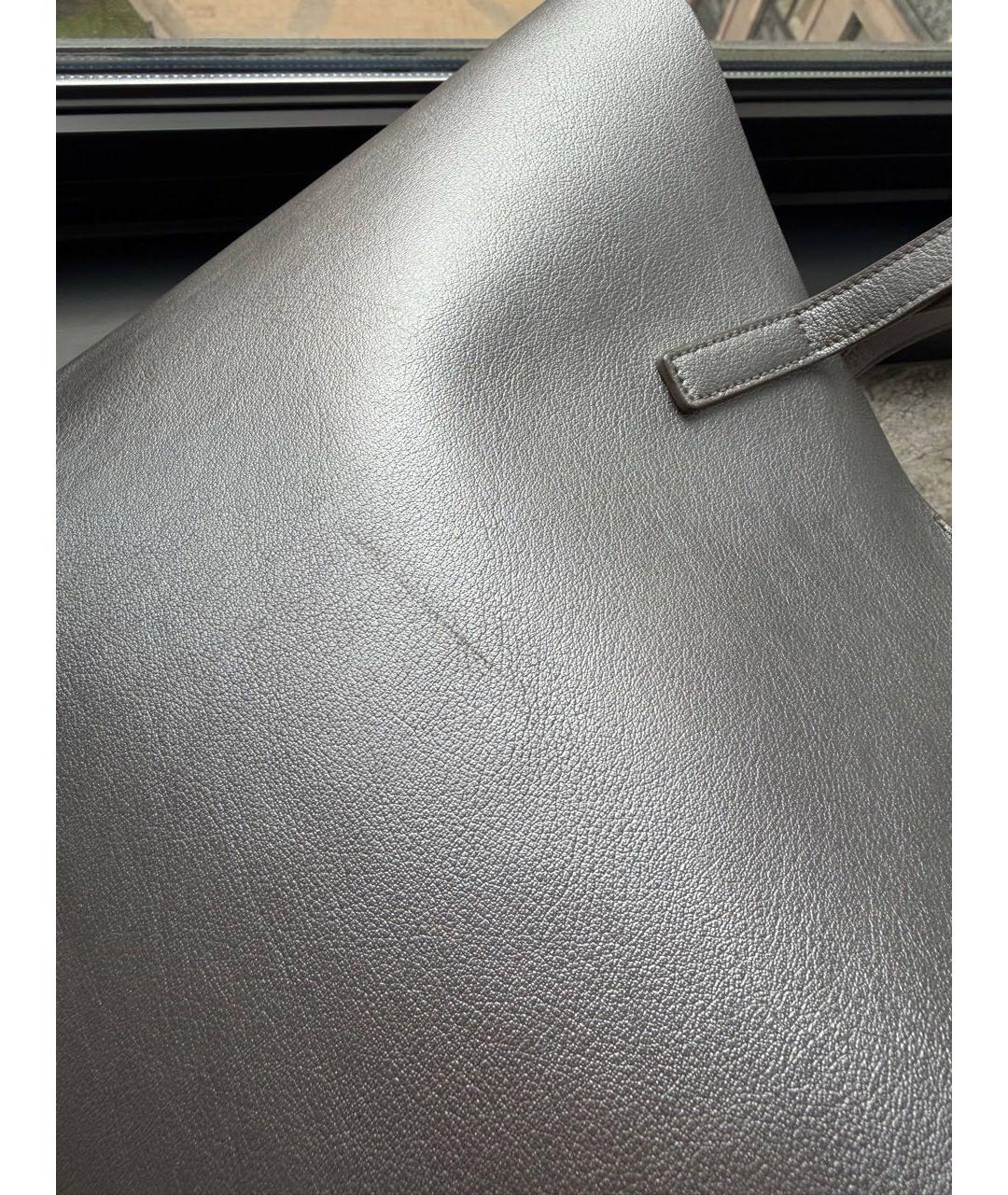 SAINT LAURENT Серебряная кожаная сумка тоут, фото 8