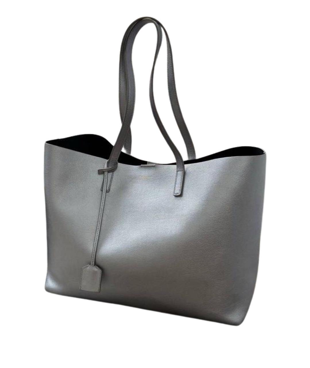 SAINT LAURENT Серебряная кожаная сумка тоут, фото 1