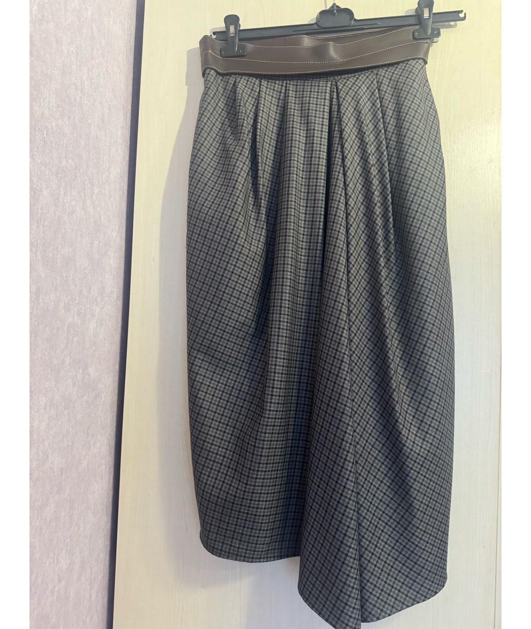 BRUNELLO CUCINELLI Серая шерстяная юбка миди, фото 8