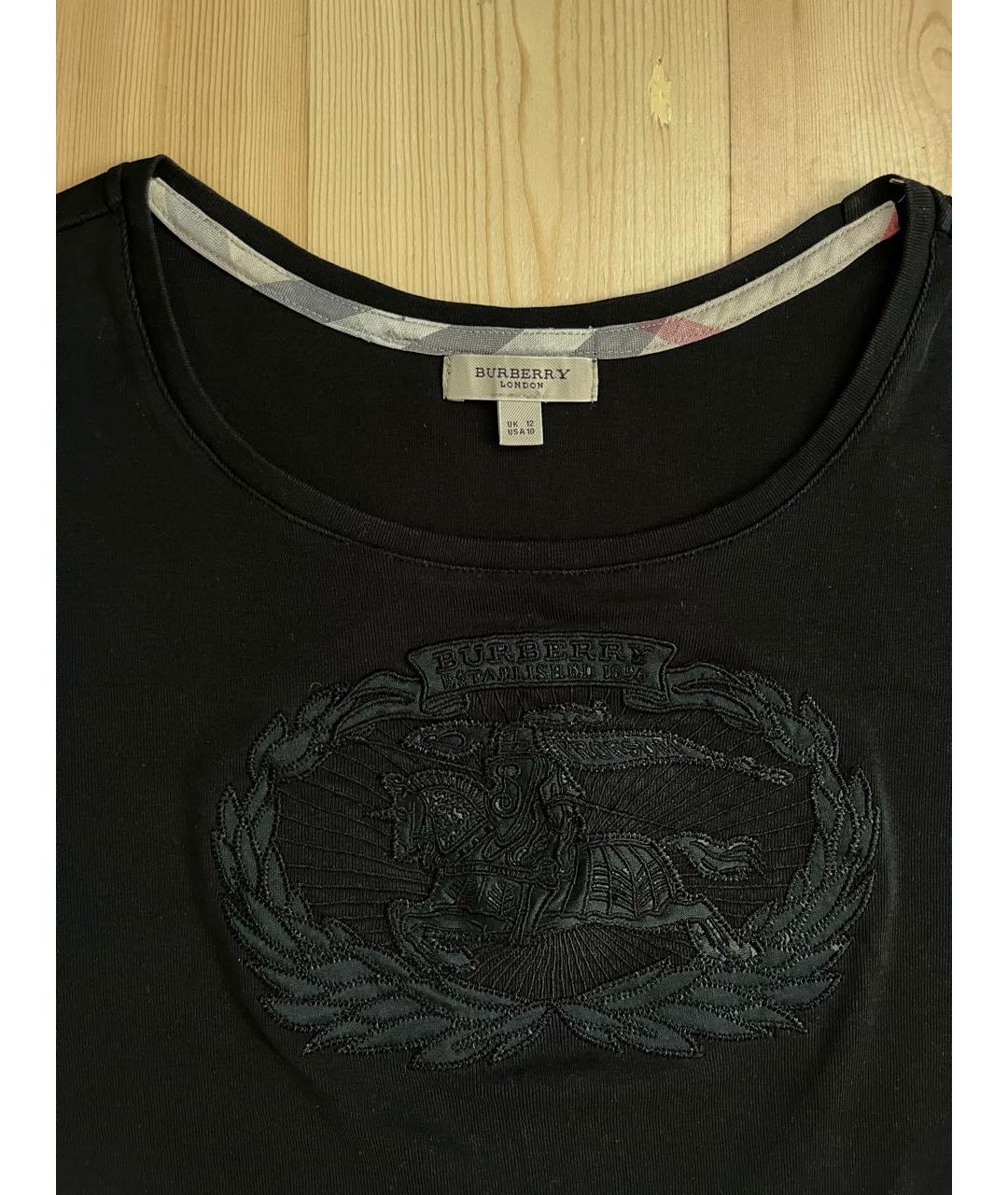 BURBERRY Черная хлопковая футболка, фото 2