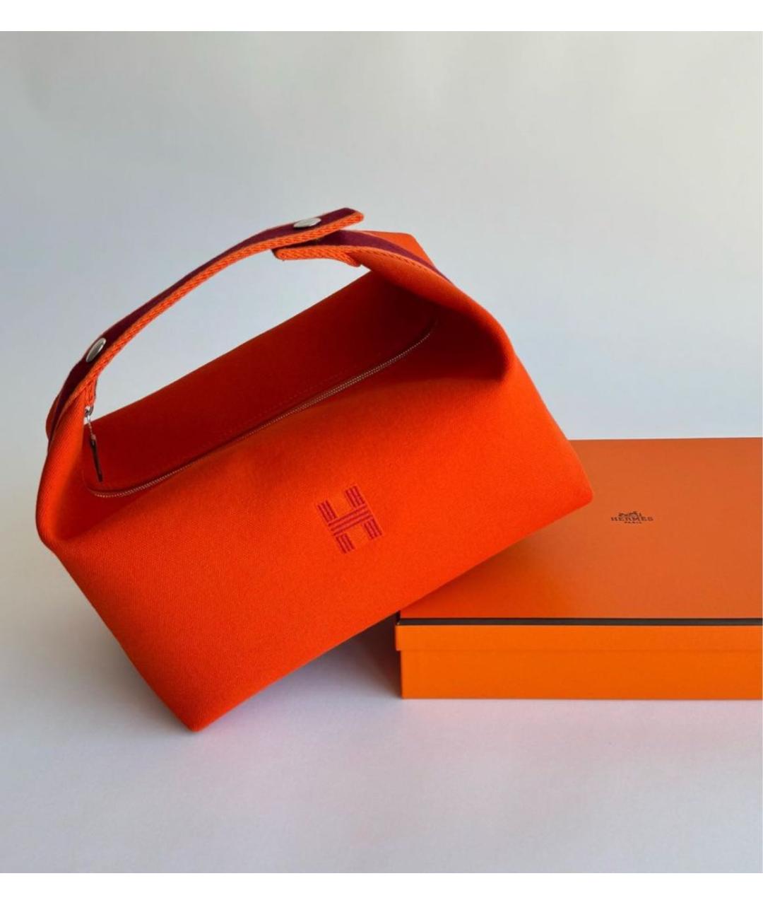 HERMES Оранжевая хлопковая косметичка, фото 2