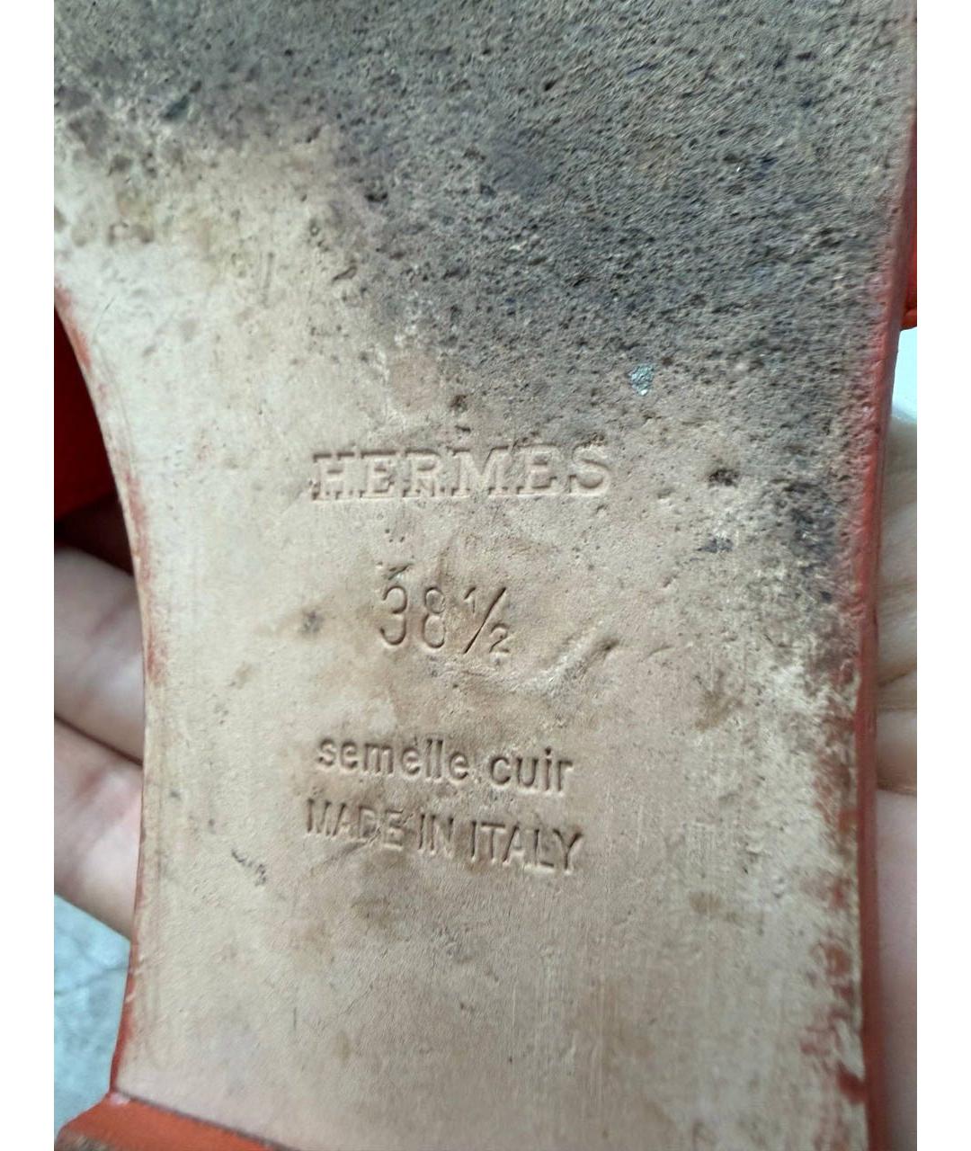 HERMES Коралловые кожаные шлепанцы, фото 6