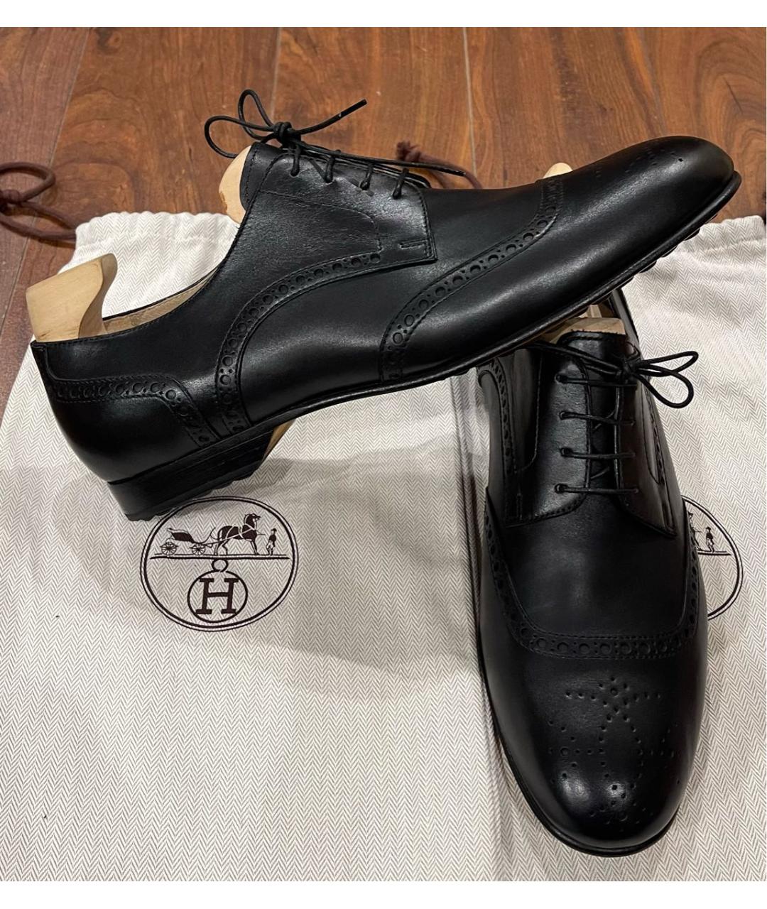 HERMES Черные кожаные туфли, фото 2