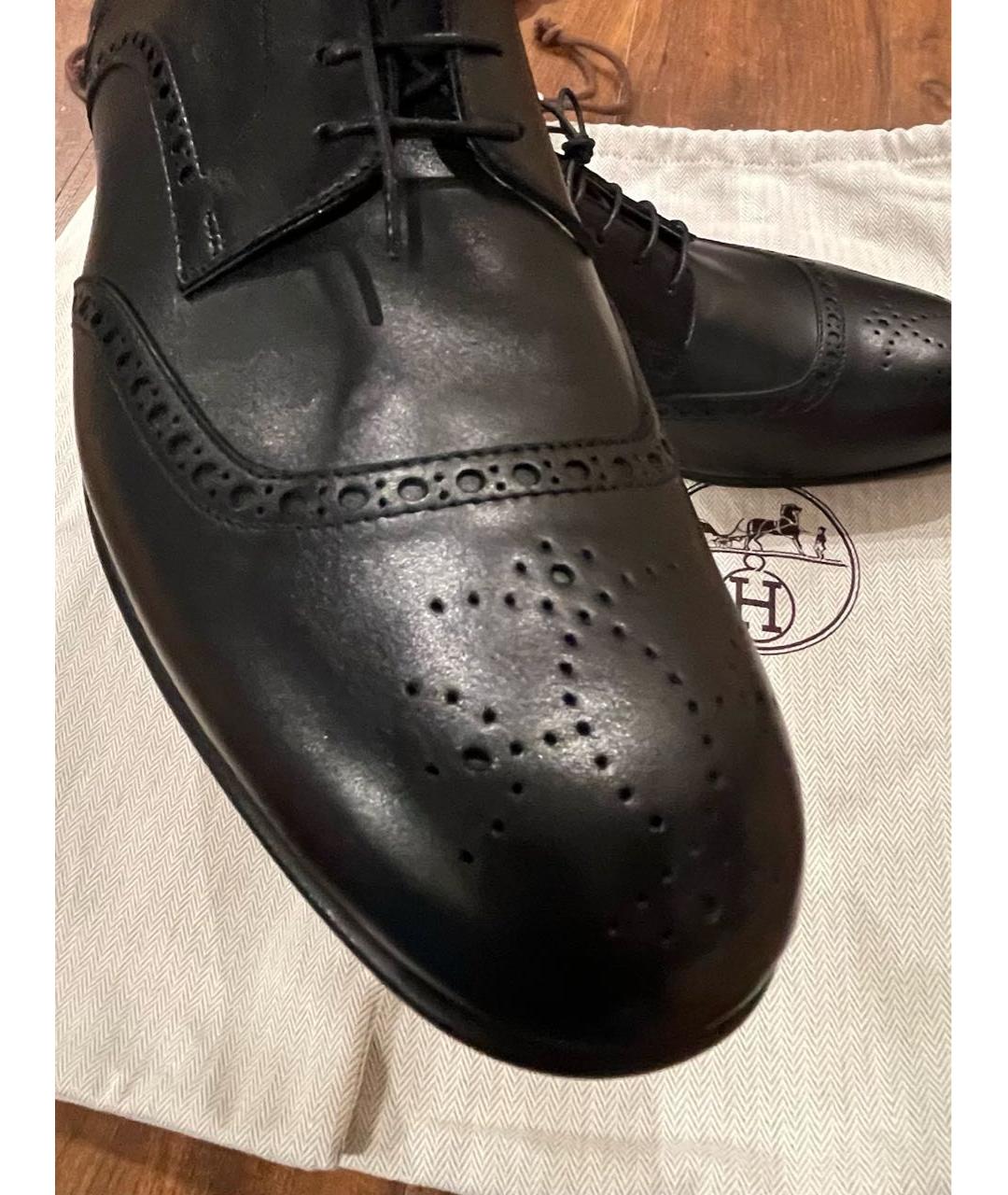 HERMES Черные кожаные туфли, фото 6
