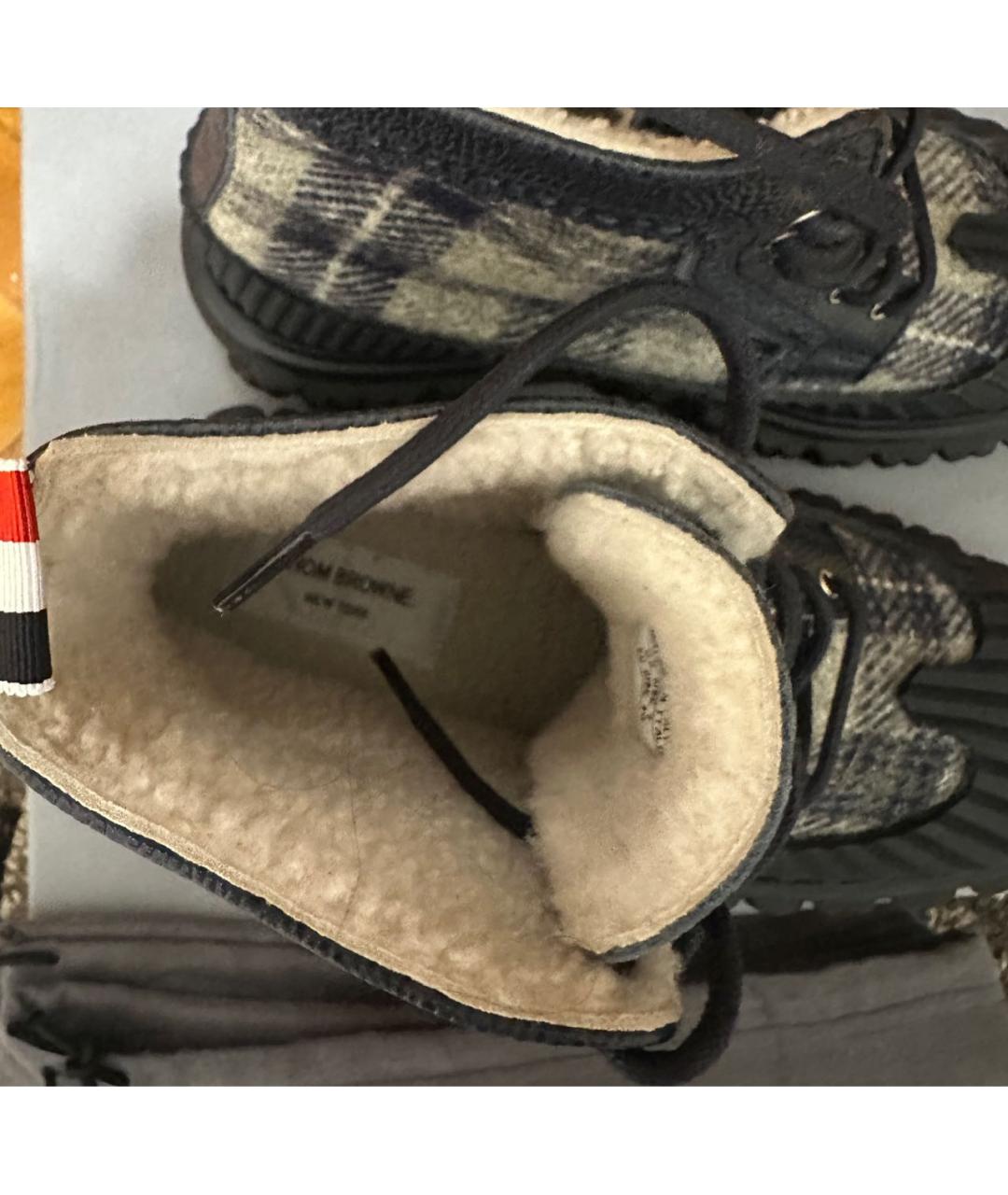 THOM BROWNE Серые текстильные высокие ботинки, фото 4