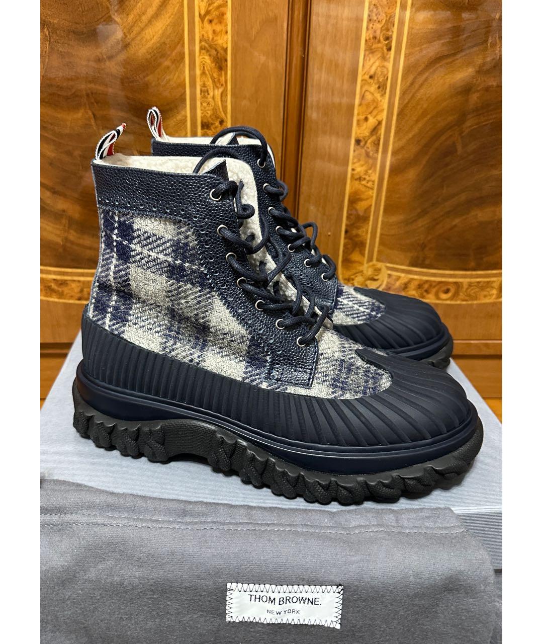 THOM BROWNE Серые текстильные высокие ботинки, фото 5