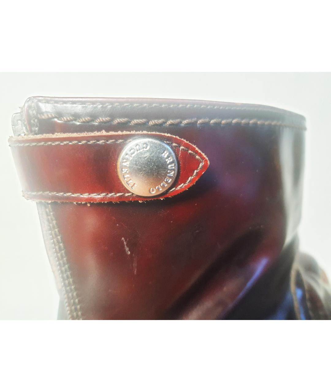 BRUNELLO CUCINELLI Бордовые ботинки из лакированной кожи, фото 6