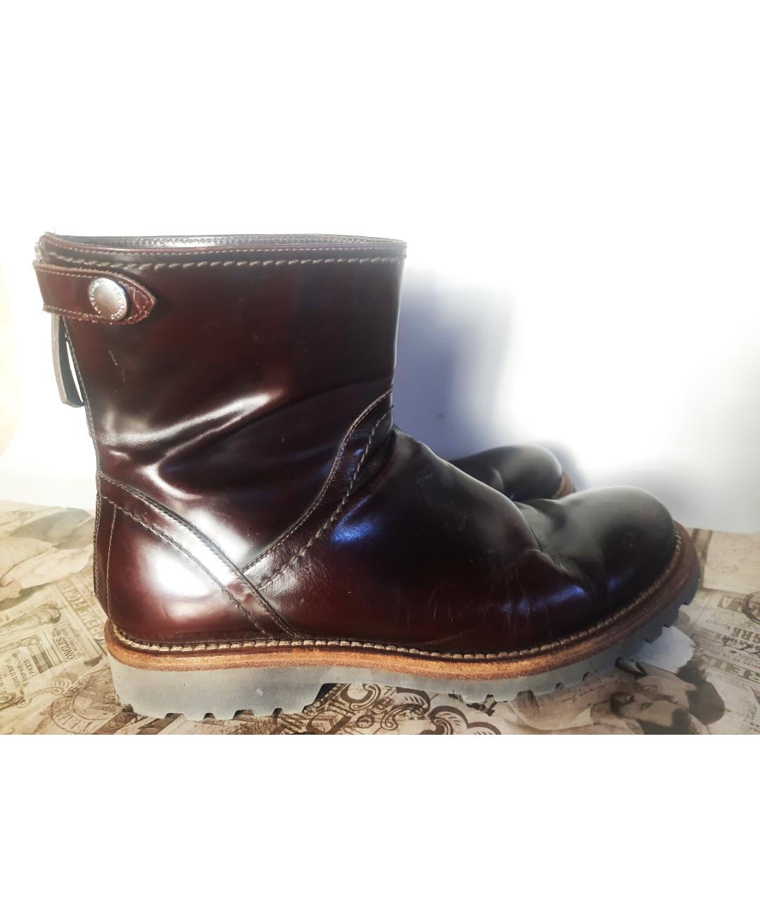 BRUNELLO CUCINELLI Бордовые ботинки из лакированной кожи, фото 10