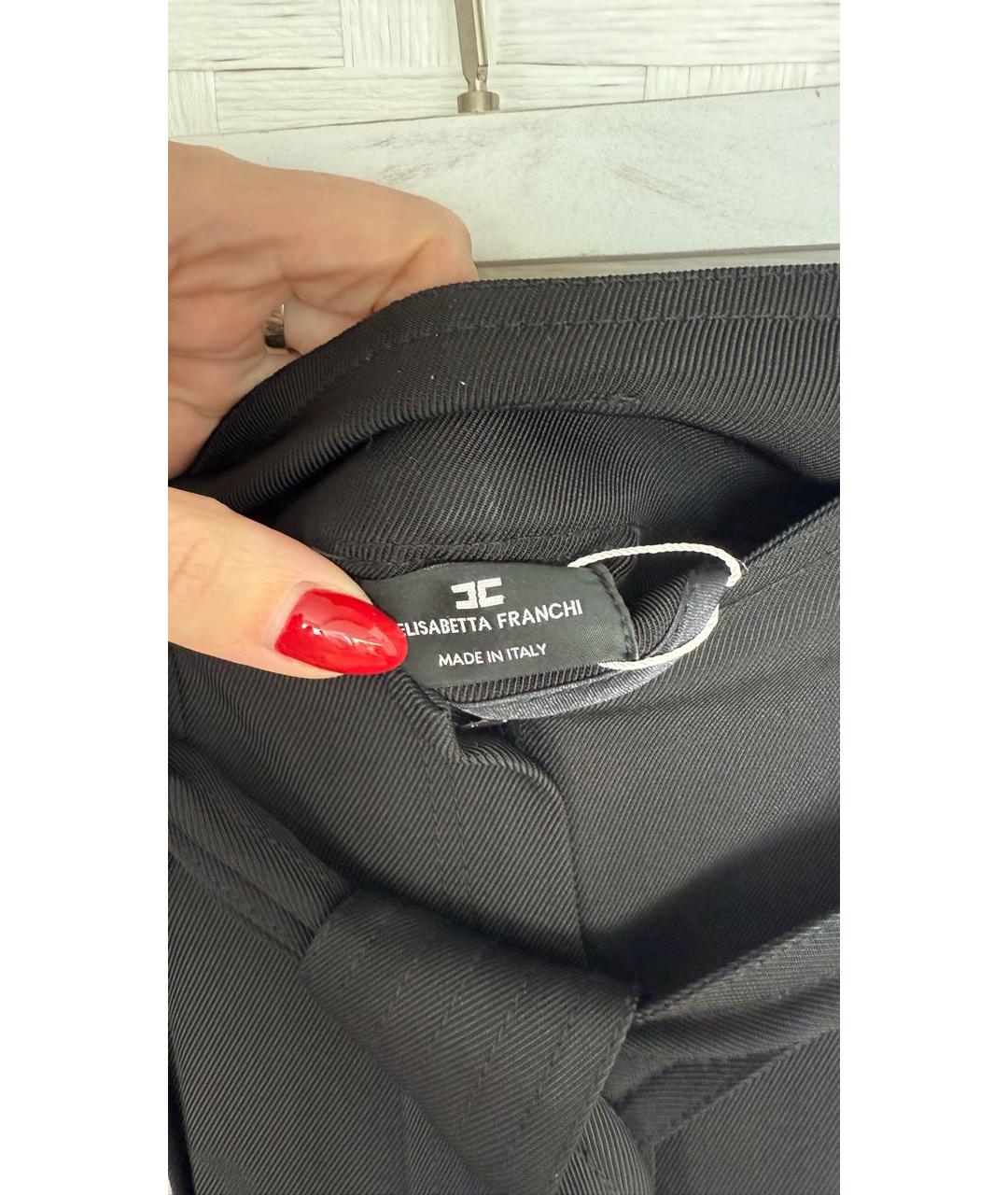 ELISABETTA FRANCHI Черные хлопковые прямые брюки, фото 3