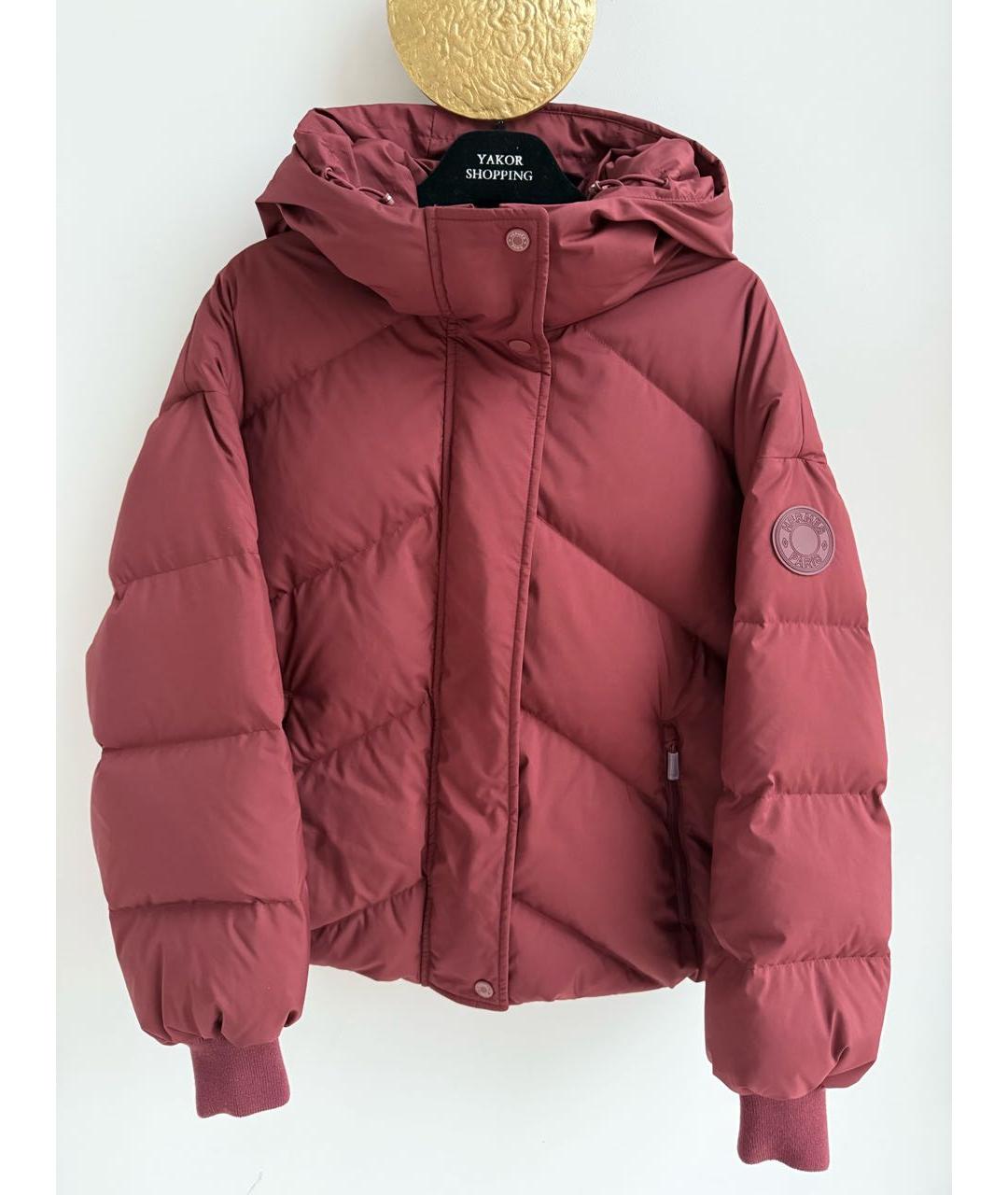 HERMES Бордовый полиэстеровый пуховик, фото 8