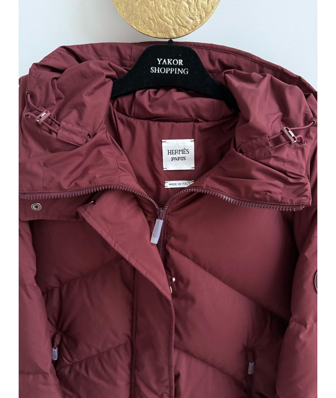 HERMES Бордовый полиэстеровый пуховик, фото 4
