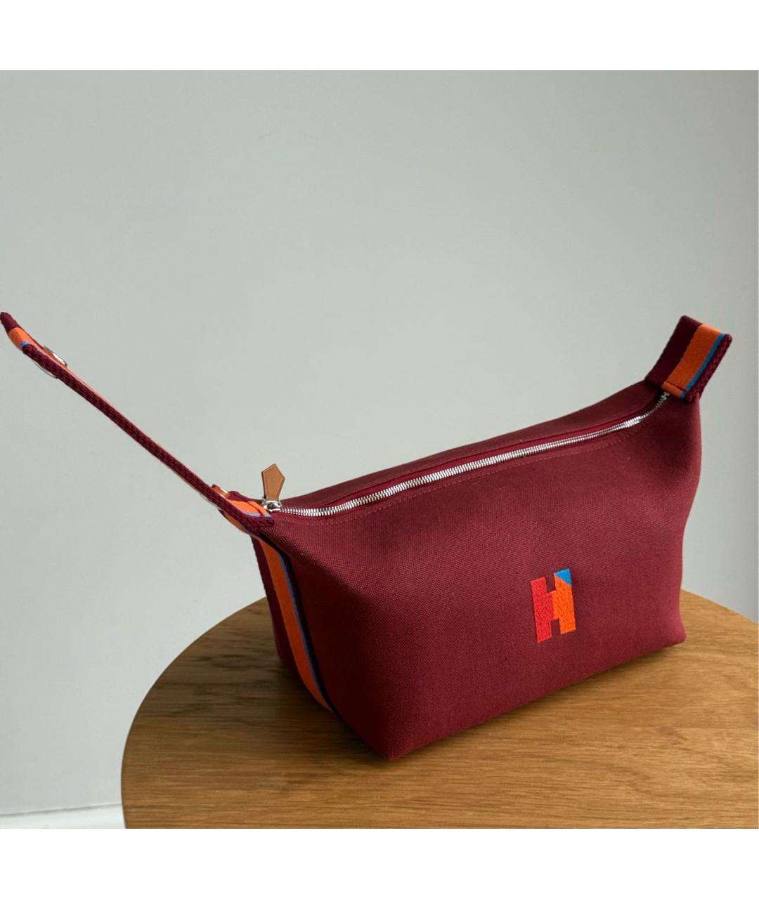 HERMES Бордовая хлопковая косметичка, фото 4