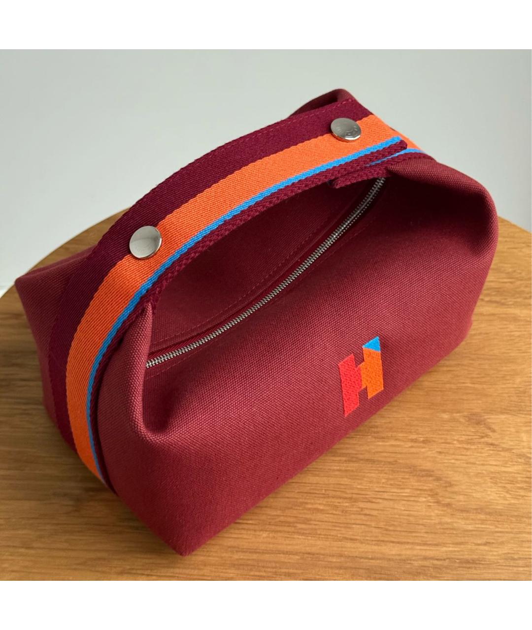 HERMES Бордовая хлопковая косметичка, фото 3