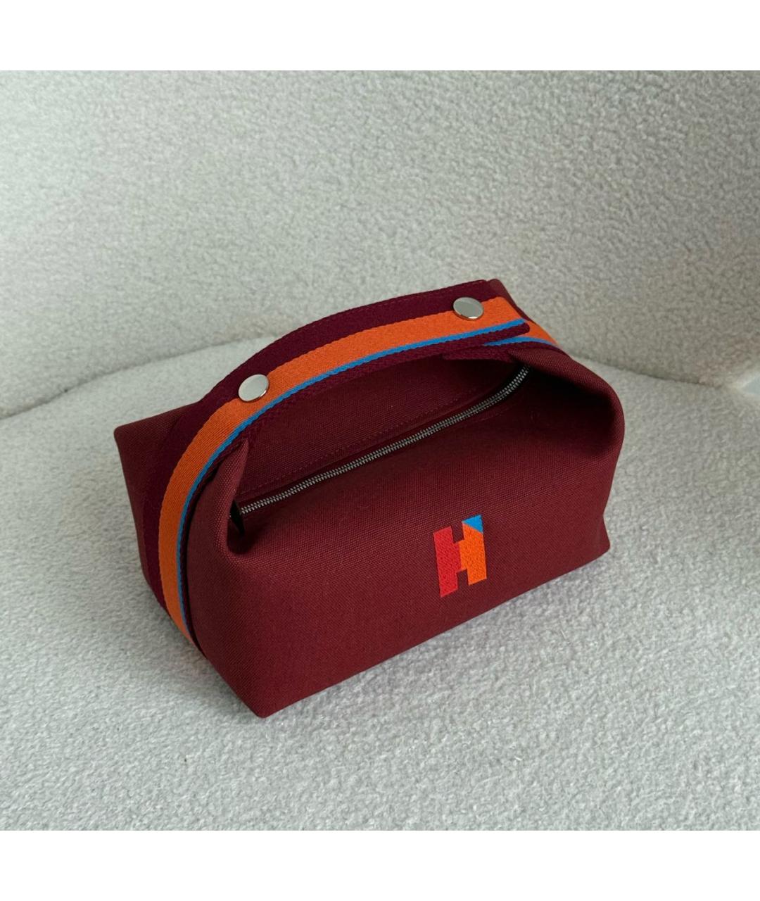 HERMES Бордовая хлопковая косметичка, фото 7