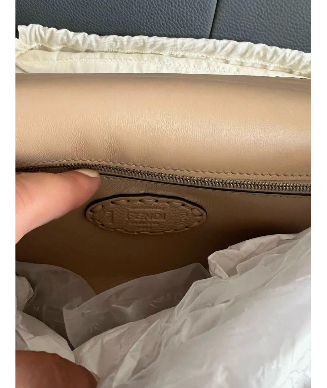 FENDI Бежевая кожаная сумка через плечо, фото 7