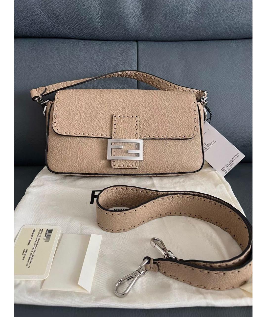 FENDI Бежевая кожаная сумка через плечо, фото 2