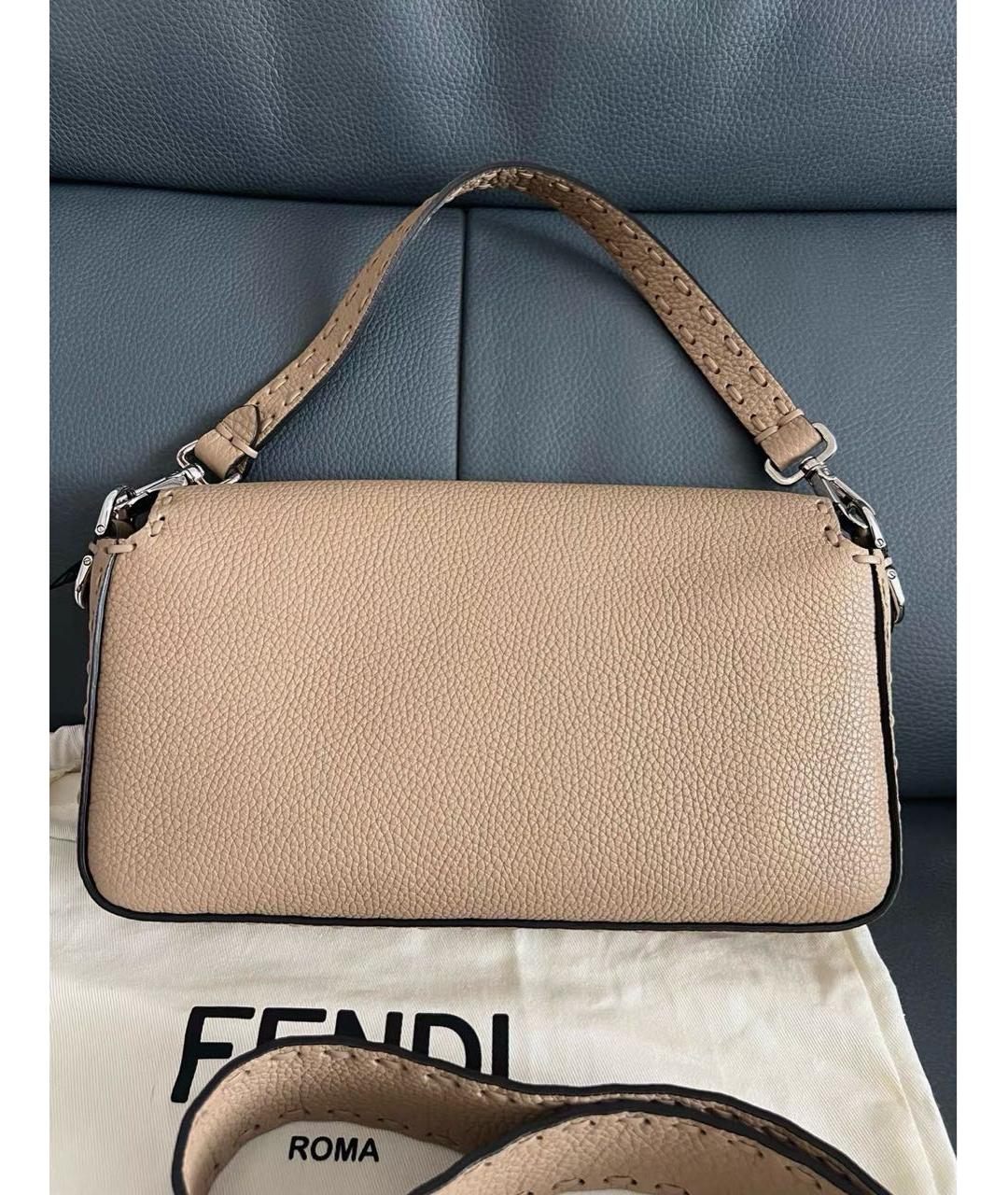 FENDI Бежевая кожаная сумка через плечо, фото 3