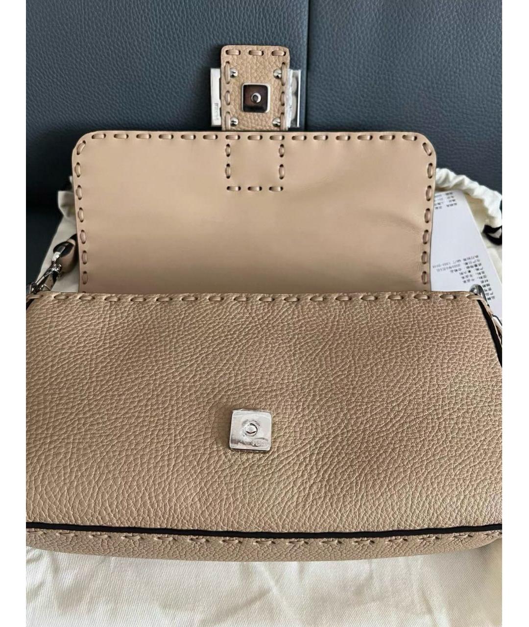 FENDI Бежевая кожаная сумка через плечо, фото 6