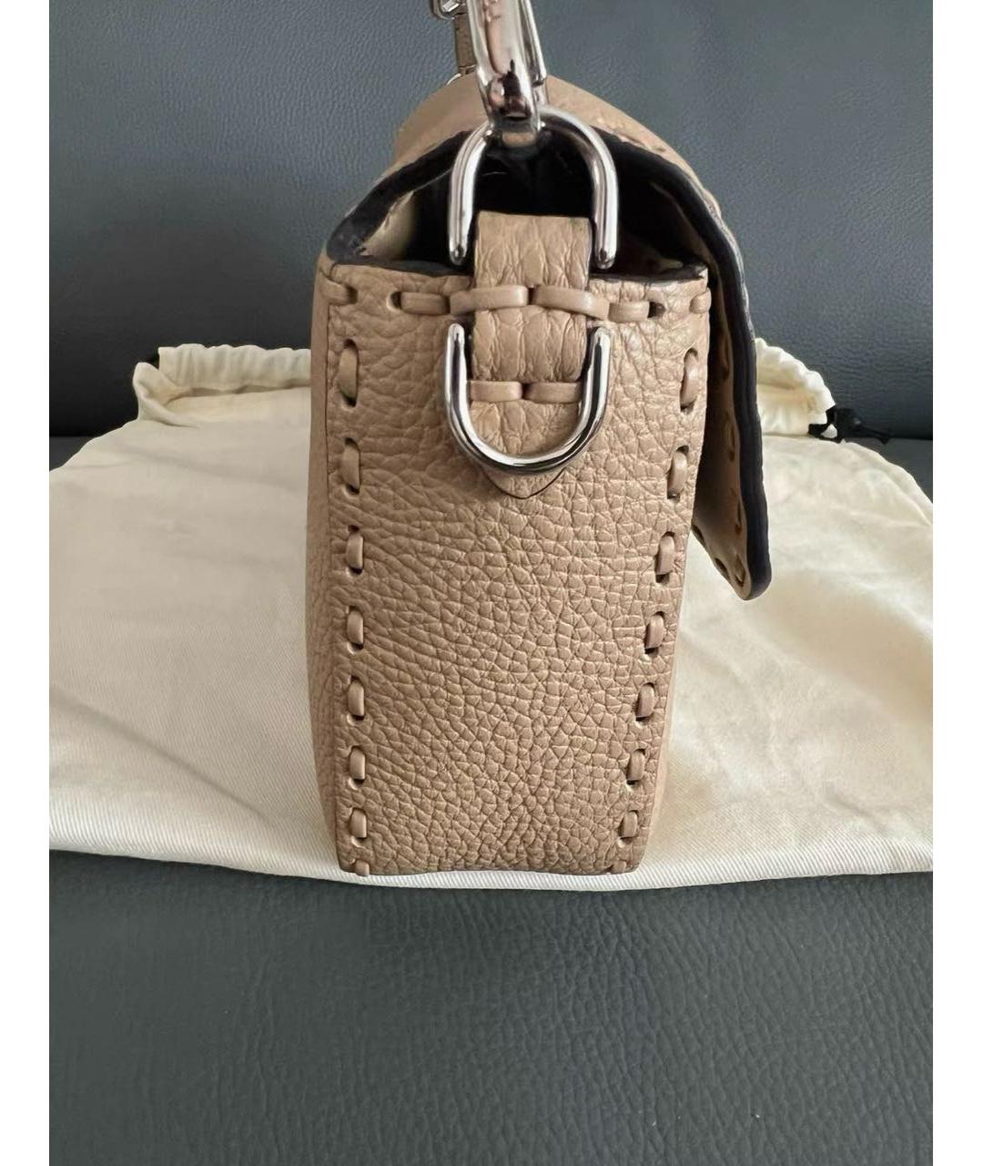 FENDI Бежевая кожаная сумка через плечо, фото 5