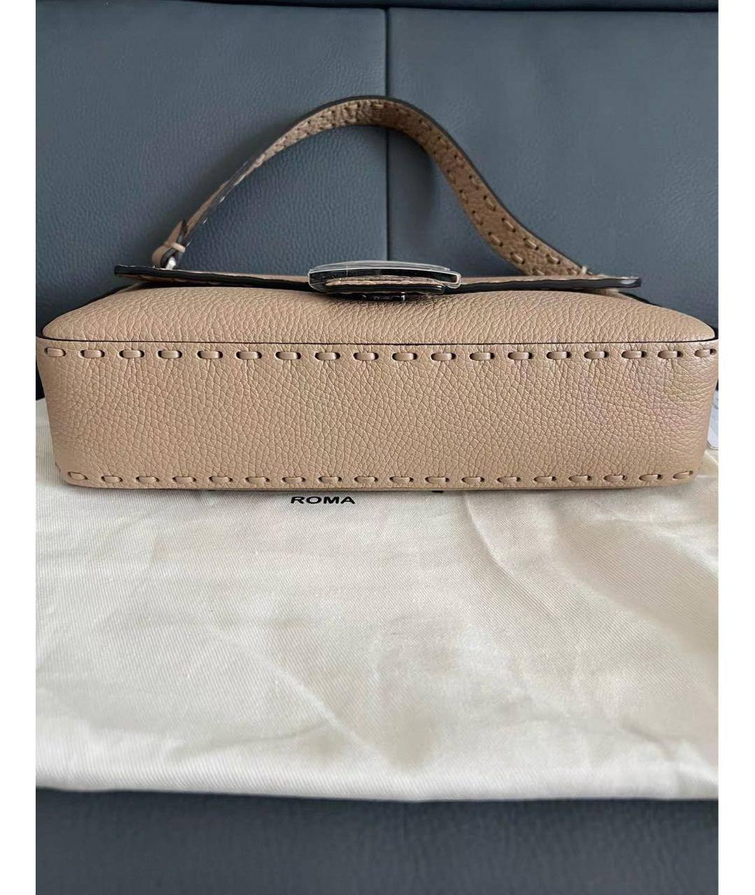 FENDI Бежевая кожаная сумка через плечо, фото 4