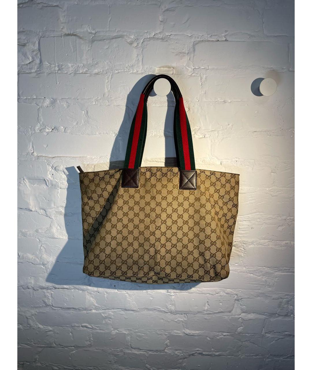 GUCCI Бежевая тканевая сумка тоут, фото 2