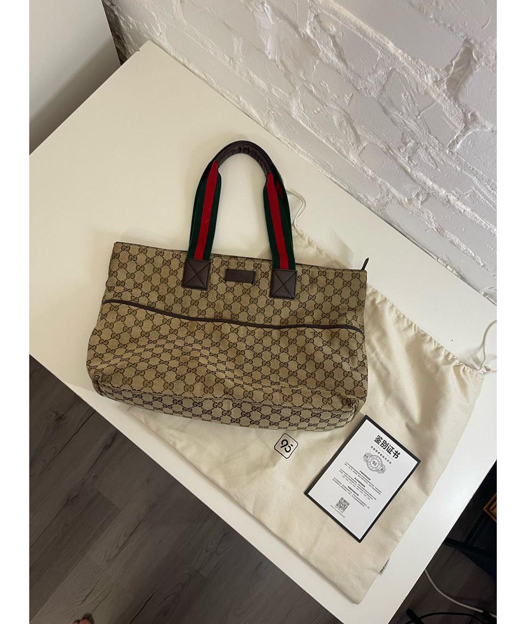 GUCCI Бежевая тканевая сумка тоут, фото 3