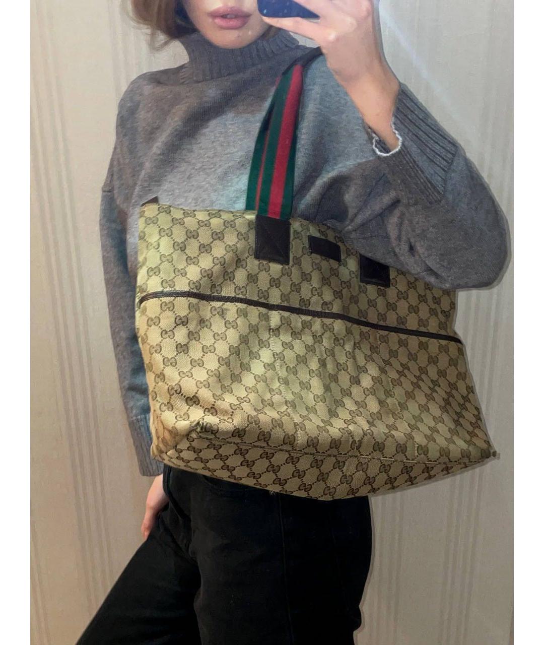 GUCCI Бежевая тканевая сумка тоут, фото 6