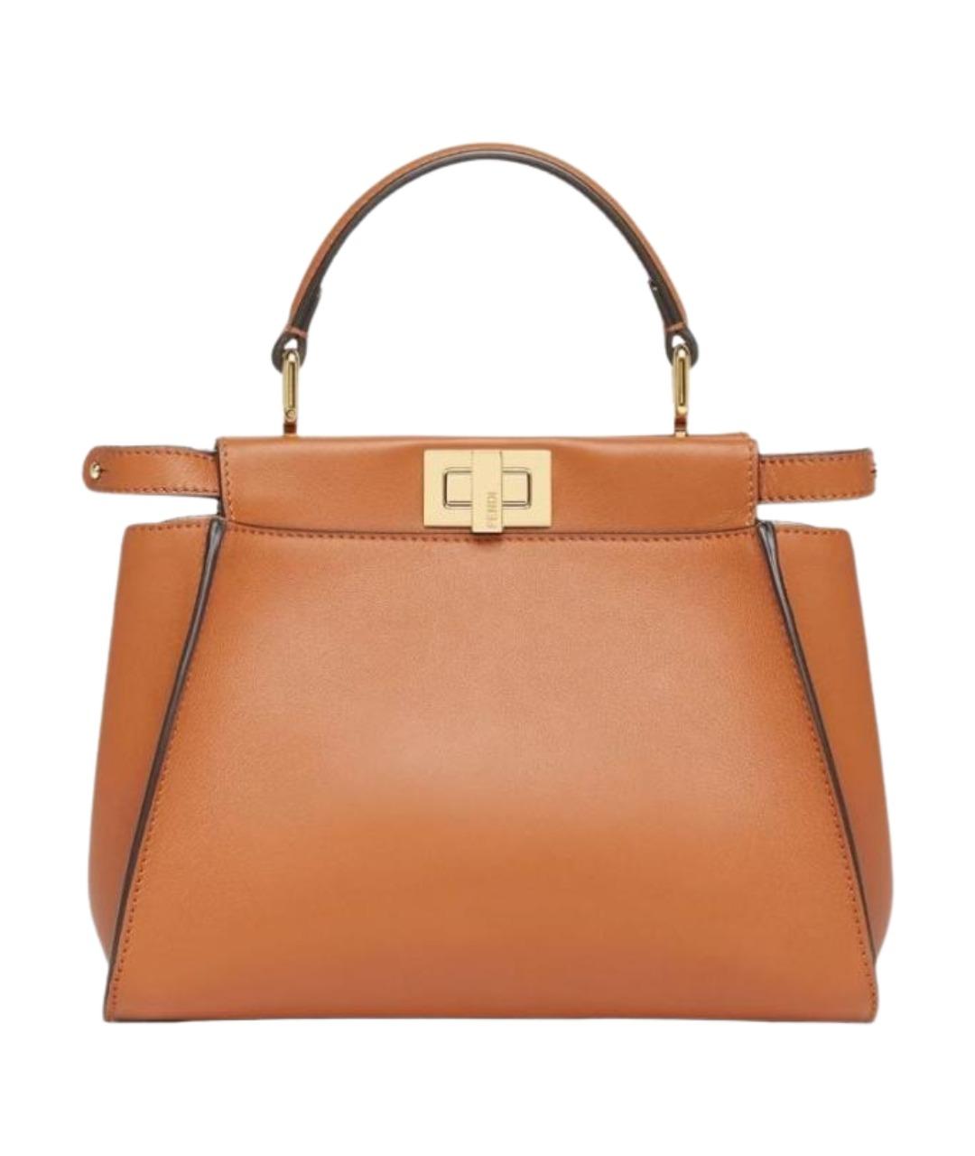 FENDI Коричневая кожаная сумка с короткими ручками, фото 1