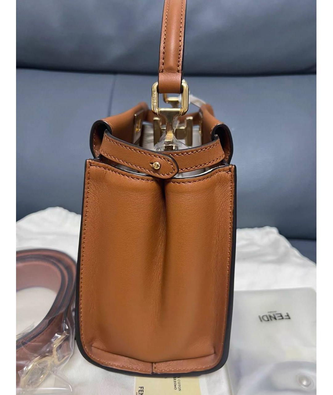 FENDI Коричневая кожаная сумка с короткими ручками, фото 5