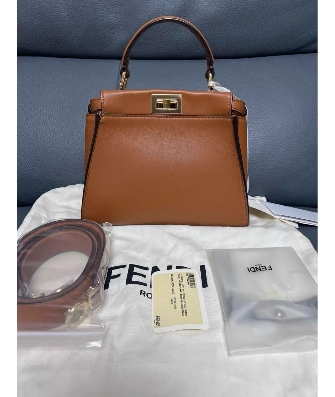 FENDI Коричневая кожаная сумка с короткими ручками, фото 2