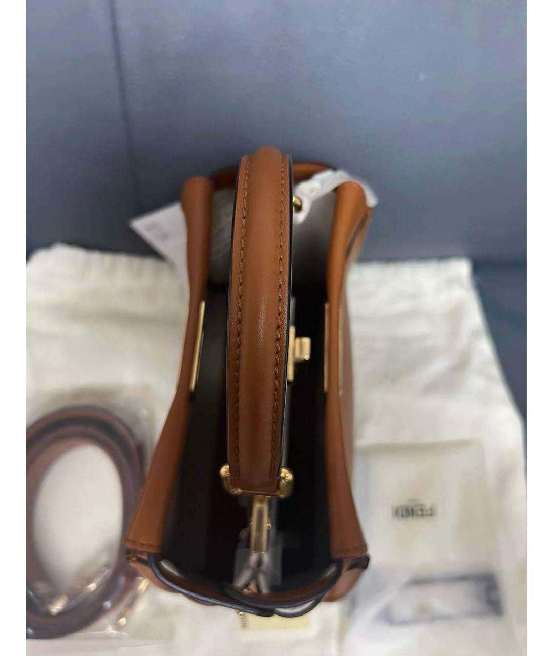 FENDI Коричневая кожаная сумка с короткими ручками, фото 7