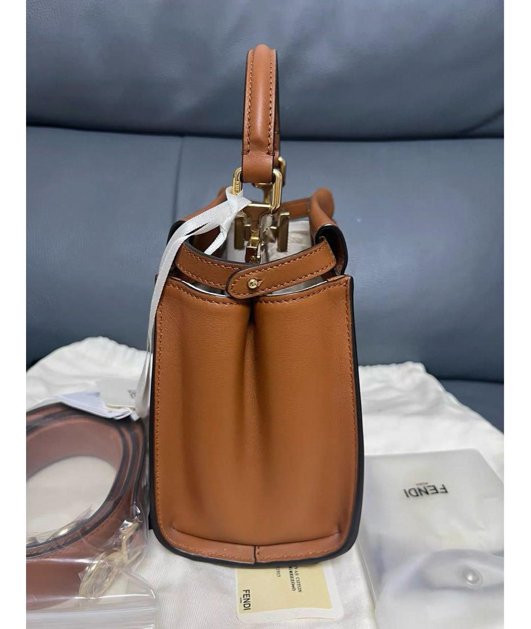 FENDI Коричневая кожаная сумка с короткими ручками, фото 4