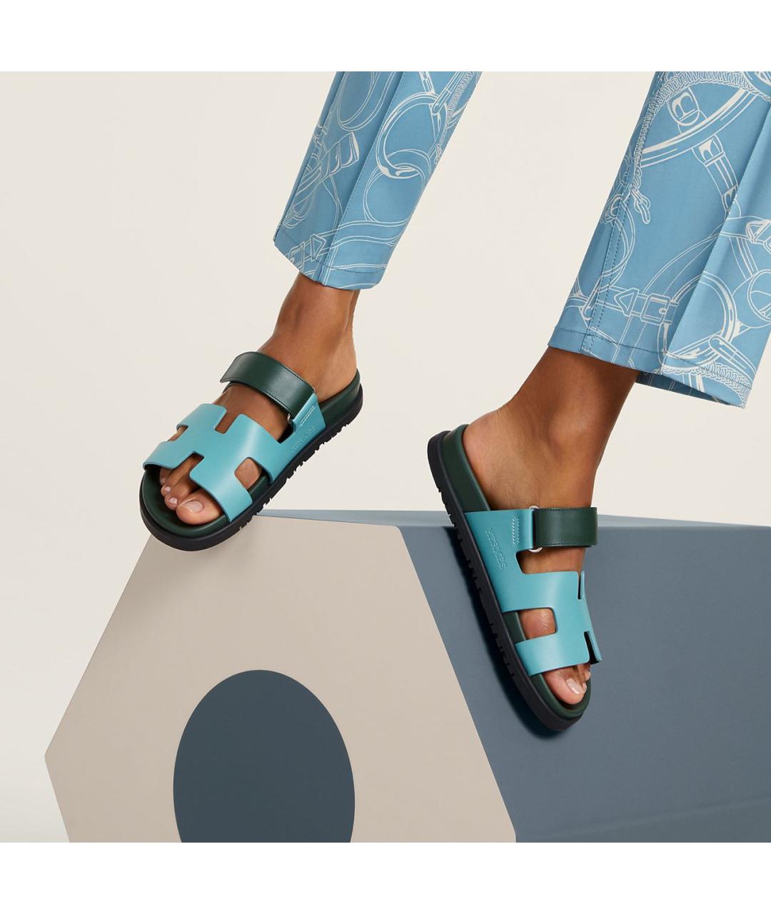 HERMES Зеленые кожаные сандалии, фото 8