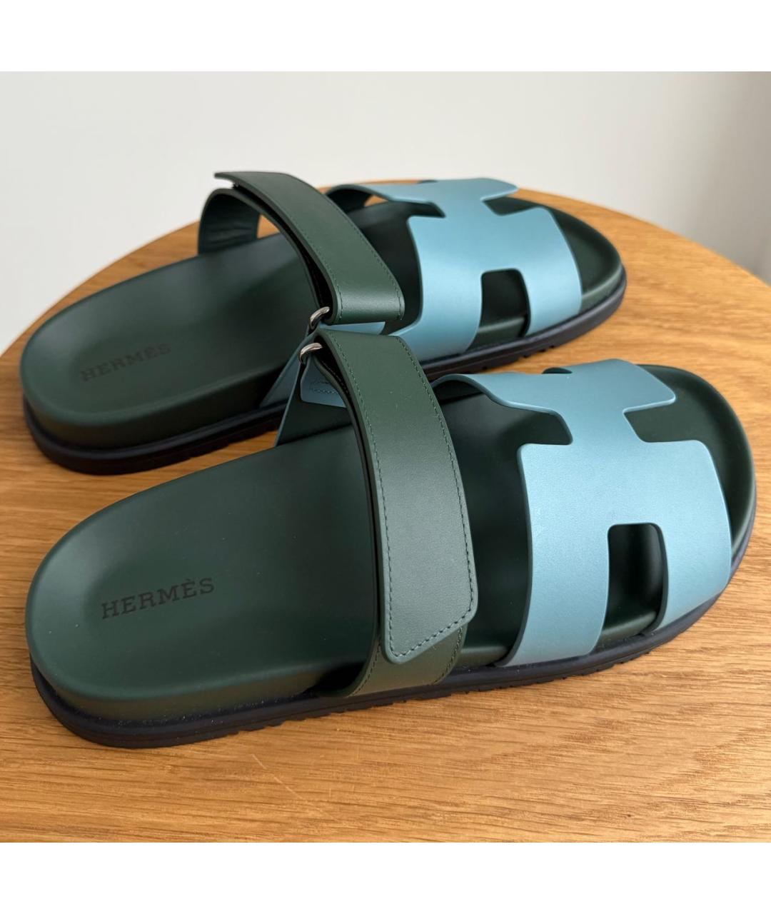 HERMES Зеленые кожаные сандалии, фото 3