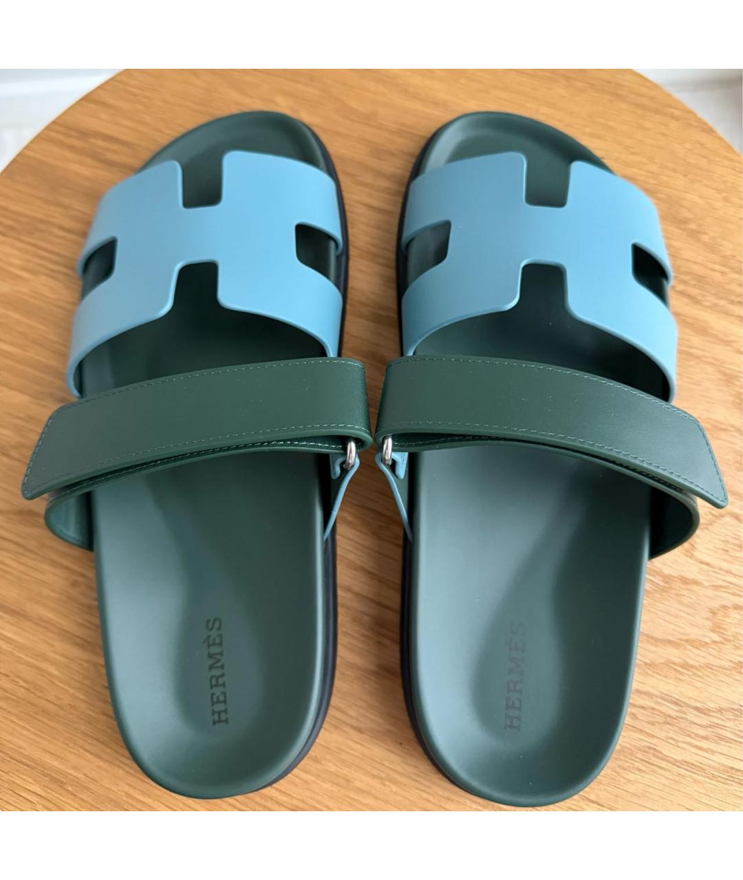 HERMES Зеленые кожаные сандалии, фото 4