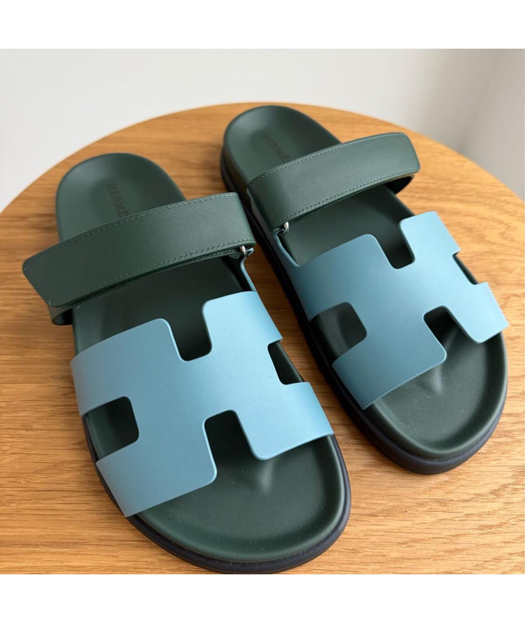 HERMES Зеленые кожаные сандалии, фото 2