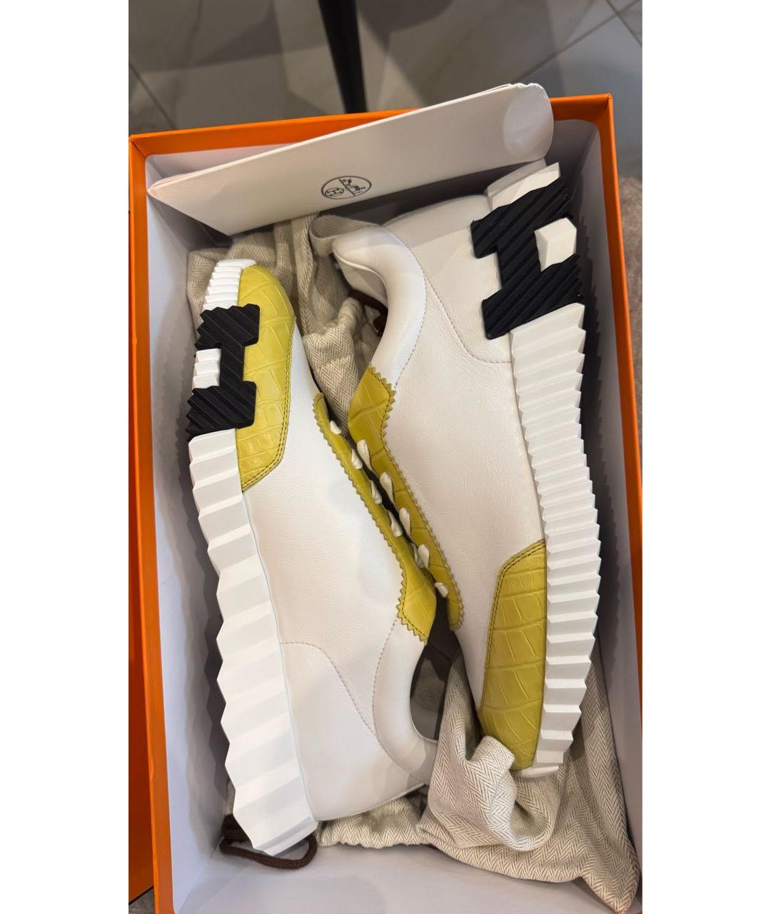 HERMES Желтые низкие кроссовки / кеды из экзотической кожи, фото 4