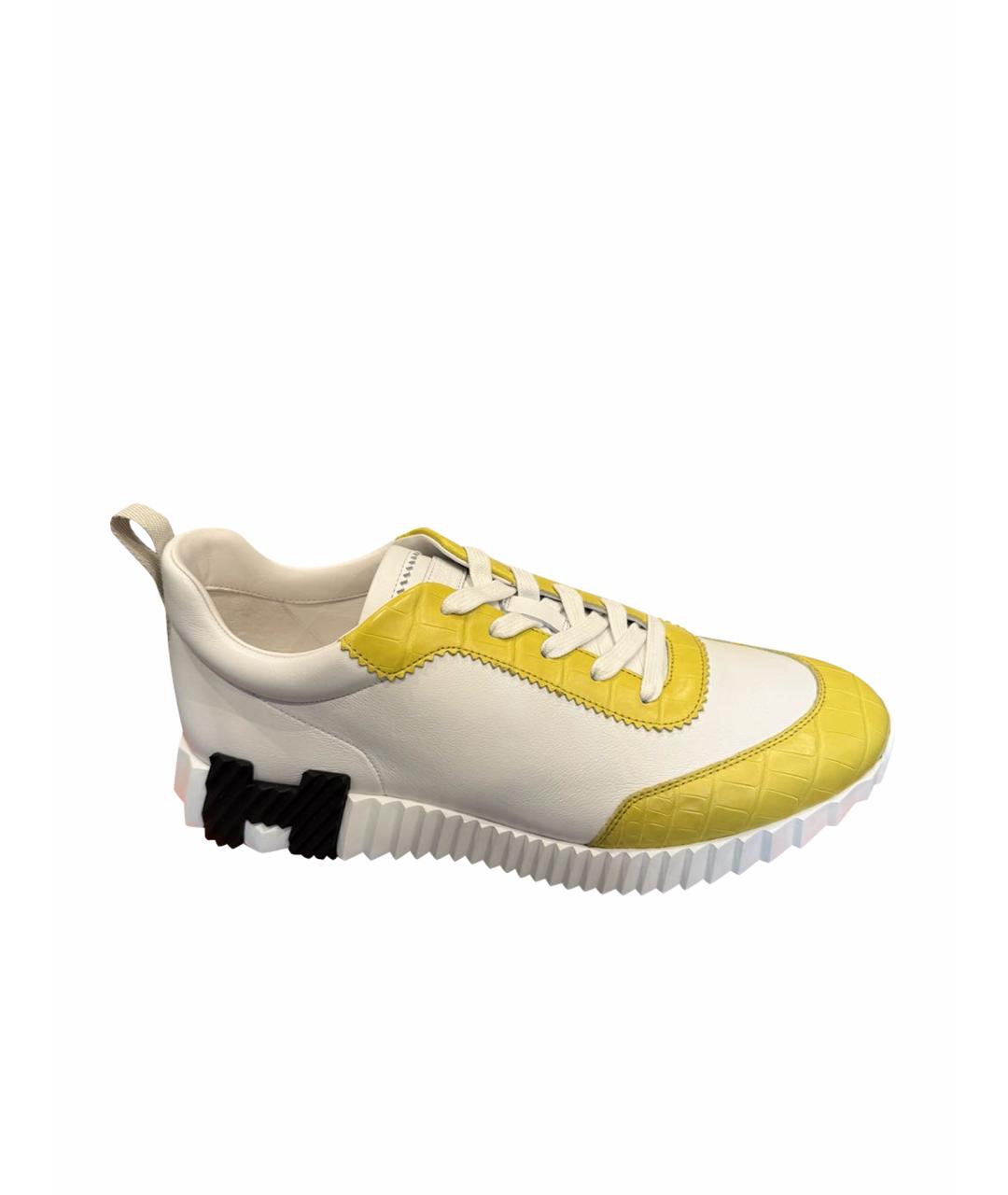 HERMES Желтые низкие кроссовки / кеды из экзотической кожи, фото 1