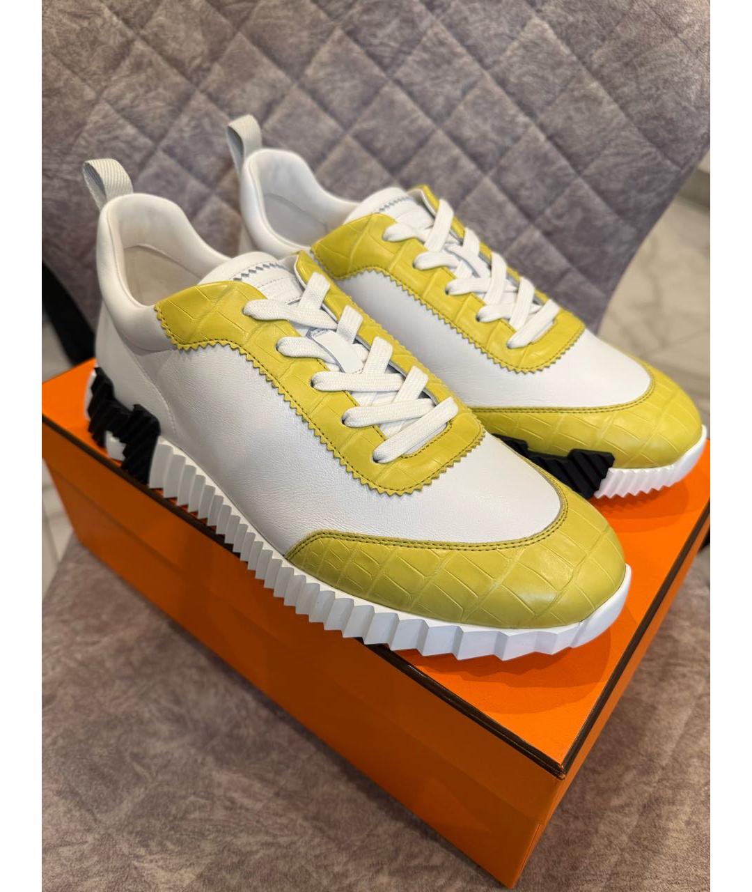 HERMES Желтые низкие кроссовки / кеды из экзотической кожи, фото 3