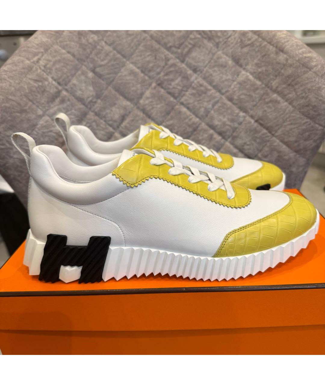 HERMES Желтые низкие кроссовки / кеды из экзотической кожи, фото 5
