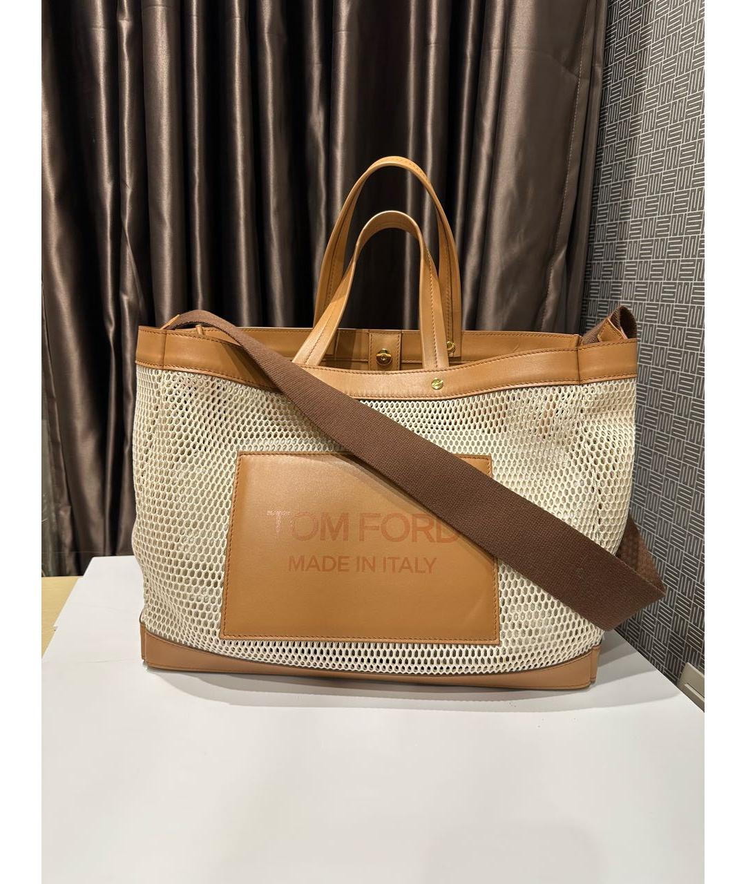 TOM FORD Бежевая тканевая пляжная сумка, фото 2