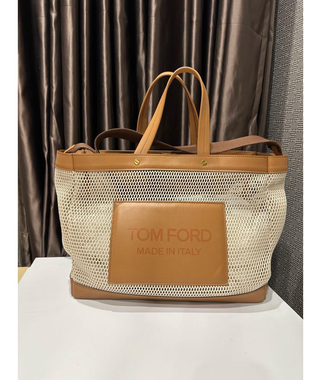 TOM FORD Бежевая тканевая пляжная сумка, фото 5