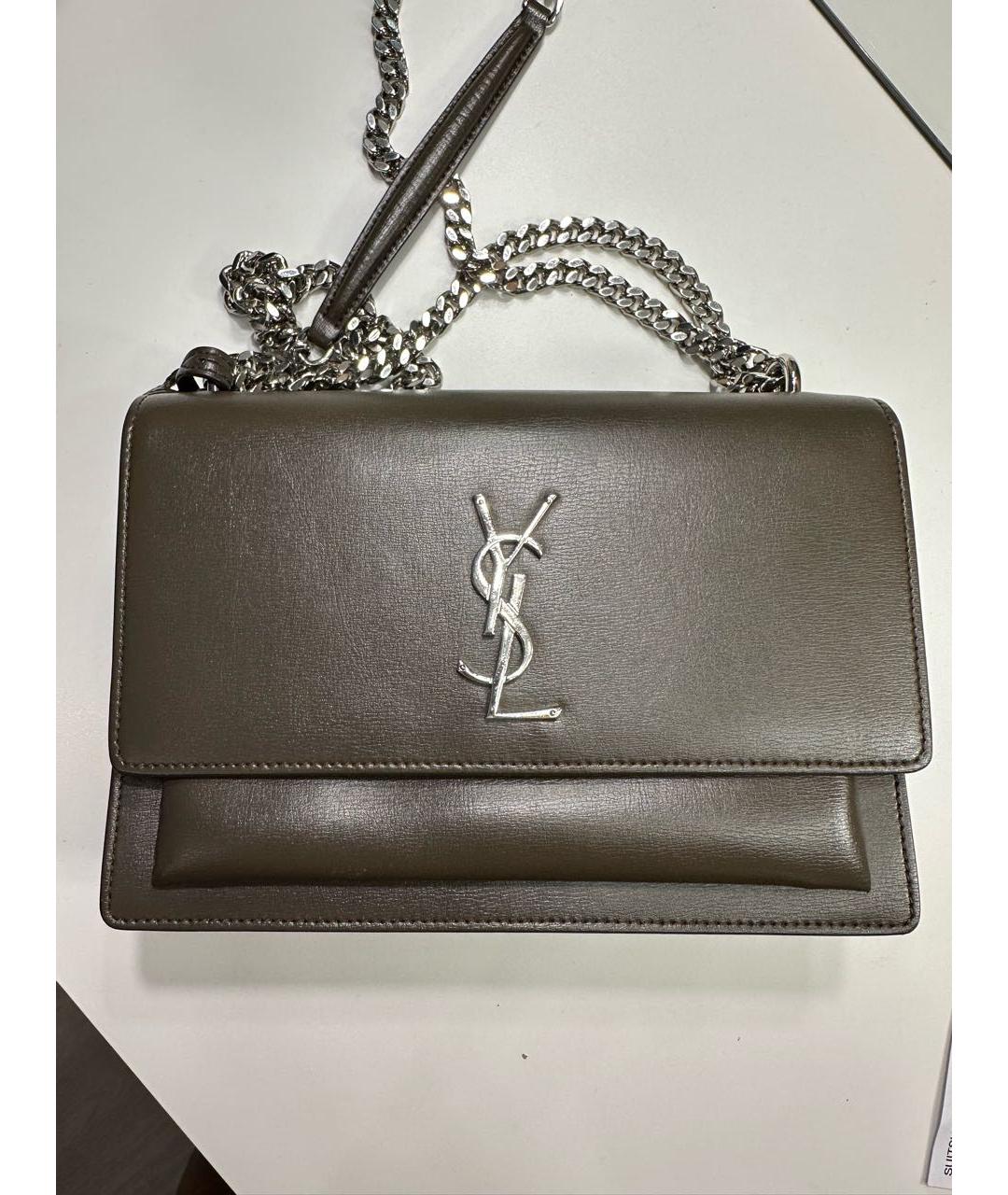 SAINT LAURENT Хаки кожаная сумка через плечо, фото 8